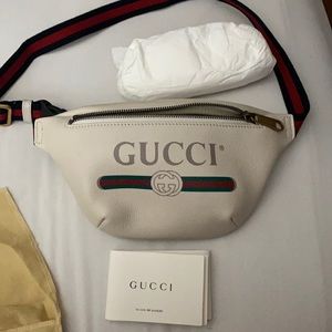 Grained Calfskin Small Gucci Print Belt Bag White